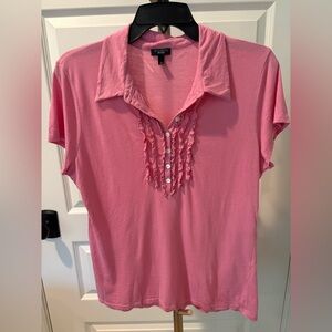 Talbots Pink Ruffled Polo Blouse